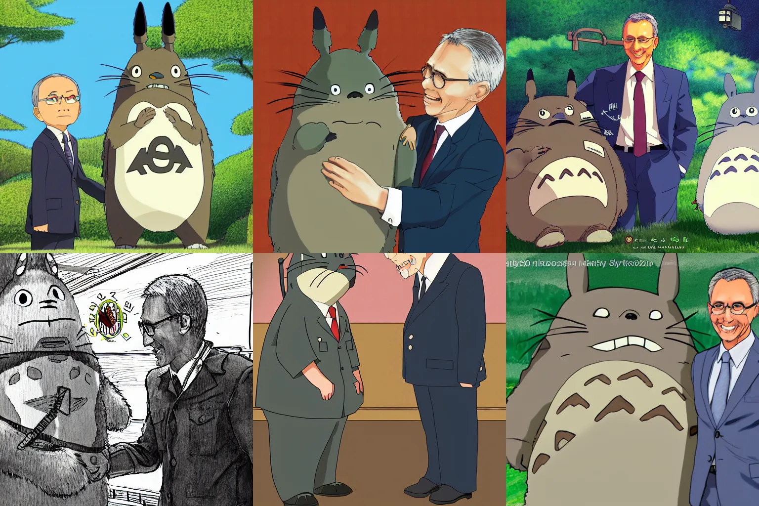 Prompt: General secretary of NATO Jens Stoltenberg meeting Totoro from the anime movie My Neighbor Totoro by Studio Ghibli and Hayao Miyazaki, detailed digital art, high quality, trending on Artstation