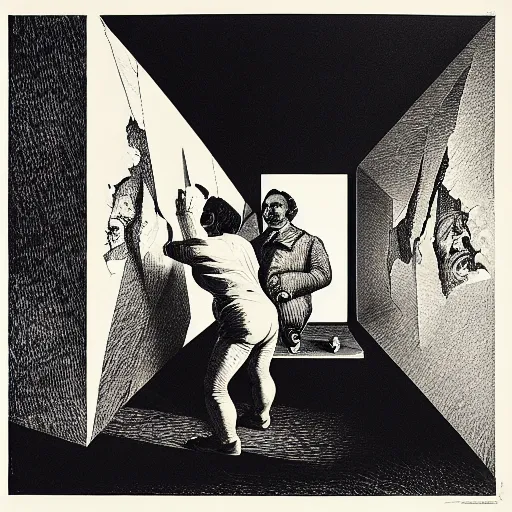 Image similar to lithography on paper secret lair conceptual figurative post - morden monumental dynamic portrait by goya and escher and hogarth, illusion surreal art, highly conceptual figurative art, intricate detailed illustration, controversial poster art, polish poster art, geometrical drawings, no blur