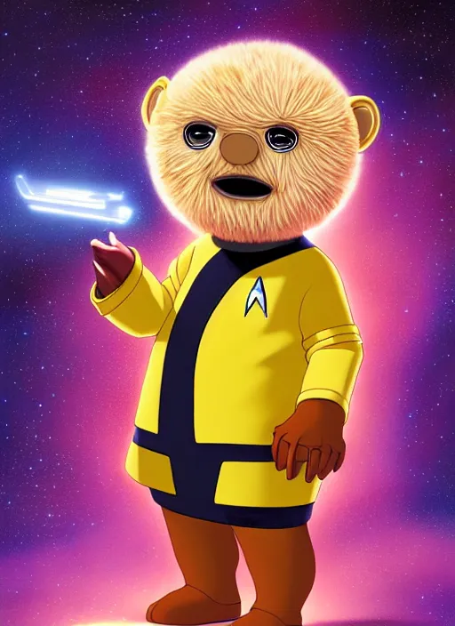 Image similar to cute star trek officer honey monster, natural lighting, path traced, highly detailed, high quality, digital painting, by don bluth and ross tran and studio ghibli and alphonse mucha, artgerm
