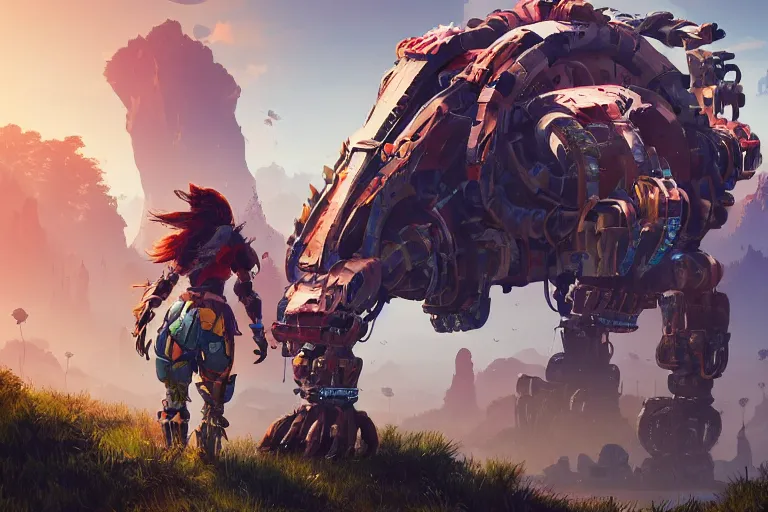 Image similar to tideripper machine mecanical creature robot of horizon forbidden west horizon zero dawn radiating a glowing aura global illumination ray tracing hdr fanart arstation by ian pesty and alena aenami artworks in 4 k