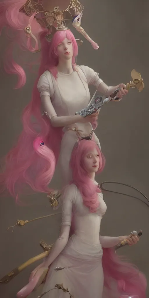 Prompt: princess bubblegum, masterpiece by Edgar Maxence and Ross Tran and Michael Whelan, gustav dore, 8k, octane render