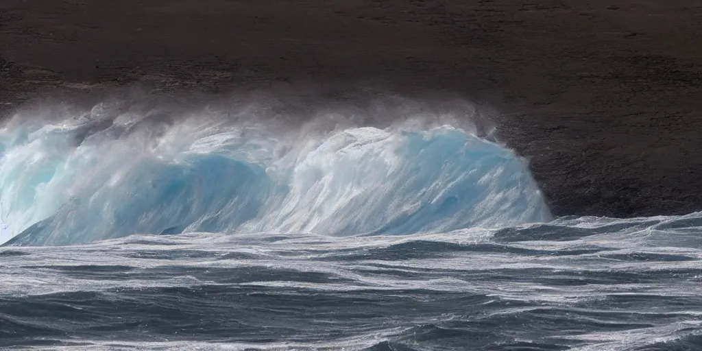 Prompt: inside view of the huge breaking wave of the sea