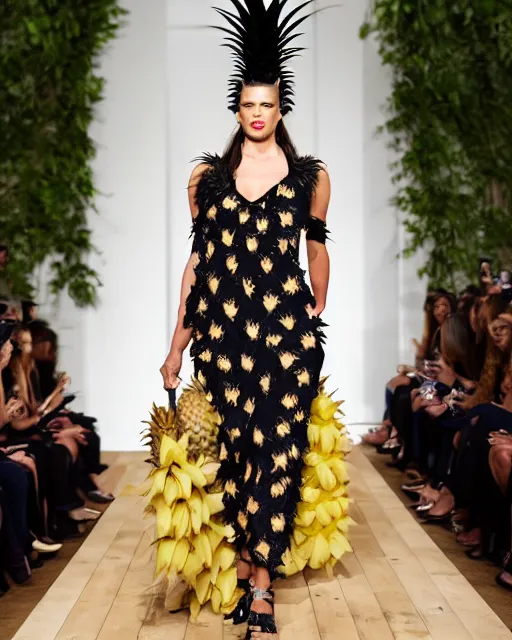 Image similar to pineapple dress runway show, cinematic lighting, Ralph Lauren fashion couture