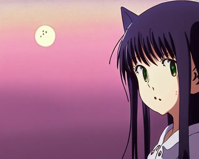 Prompt: photorealistic, anime fine details portrait of joyful cat-girl in school class room at dark night, moon, bokeh. anime masterpiece by Studio Ghibli. 8k, sharp high quality classic anime from 1990 in style of Hayao Miyazaki. girl in cute girls doing cute things Synopsis preceding scene cut released from episode 10 good morning of the TV anime Chihiro days broadcast on Tuesday March, beeple shinkai style and thomas kinkade trending on artstation trending on pixiv cute girls doing cute things trending on artstation, smiling super detailed eyes eyebrowless symmetry face visual novel hairpin star by krenz cushart ilya kuvshinov KKUEM Repi Hyung-Tae Kim Pigeon666, Pixiv frontpage, trending on artstation trending on pixiv manga cover