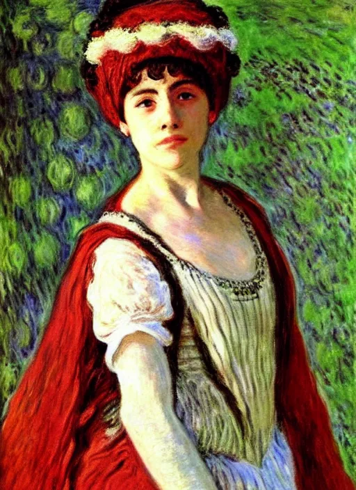 Prompt: portrait of young woman in renaissance dress and renaissance headdress, art by claude monet