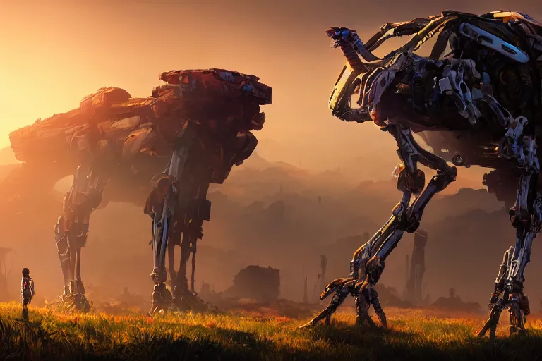 Image similar to tallneck machine mecanical creature robot of horizon forbidden west horizon zero dawn radiating a glowing aura global illumination ray tracing hdr fanart arstation by ian pesty and alena aenami artworks in 4 k