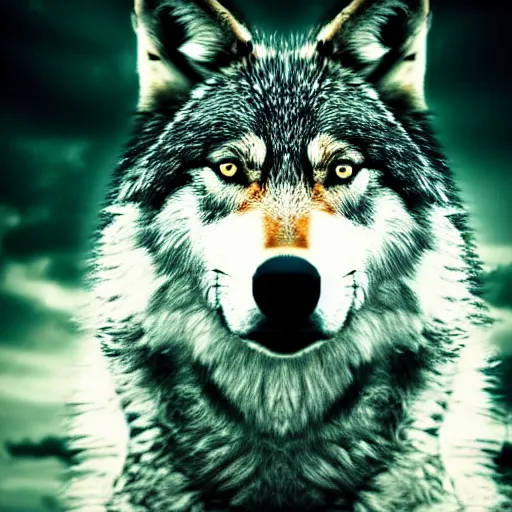 Image similar to an wolf + man + hybrid, animal photography