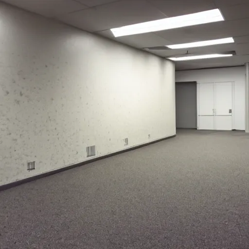 Image similar to backrooms office space, ominous lighting, moldy walls