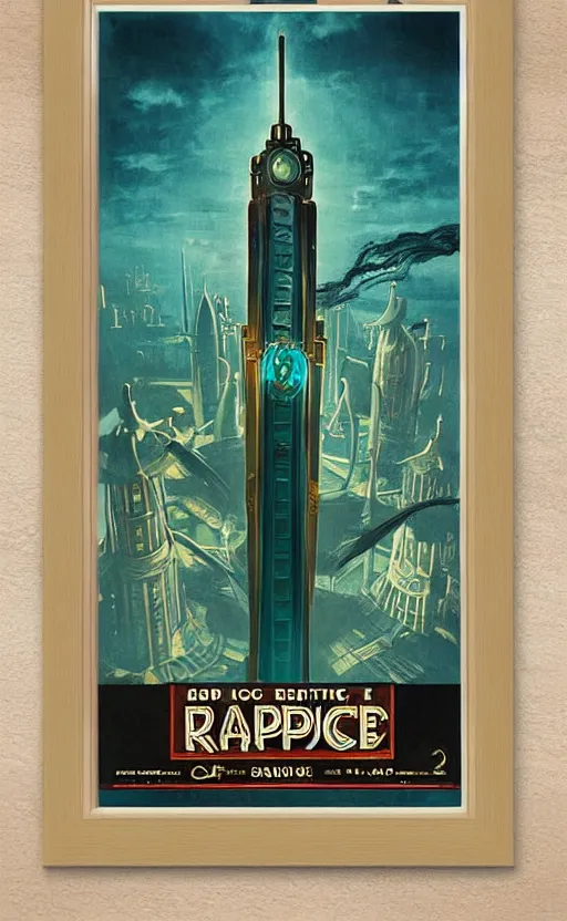 Image similar to art deco travel poster of the underwater city of rapture from bioshock, framed poster