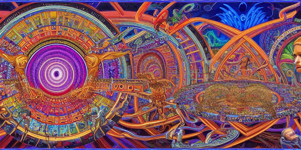 Image similar to memory palace, masterpiece composition, 8 k resolution, ultra fine illustration, art by alex grey and tokio aoyama, highly detailed,