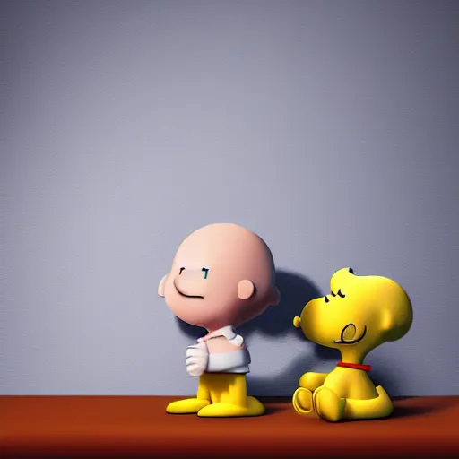 Prompt: 3 d render of charlie brown, studio lighting, peanuts, dramatic, artstation, deviantart