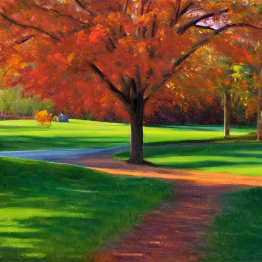 Image similar to beautiful oil painting of wiley park in galva illinois by olaf krans