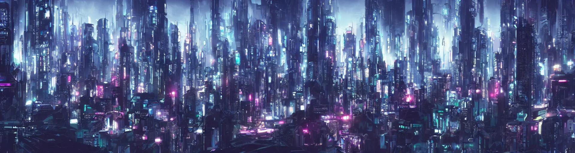 Image similar to highly detailed futuristic cyberpunk city skyline, matte painting, from the anime film Ghost in the Shell, trending on pixiv