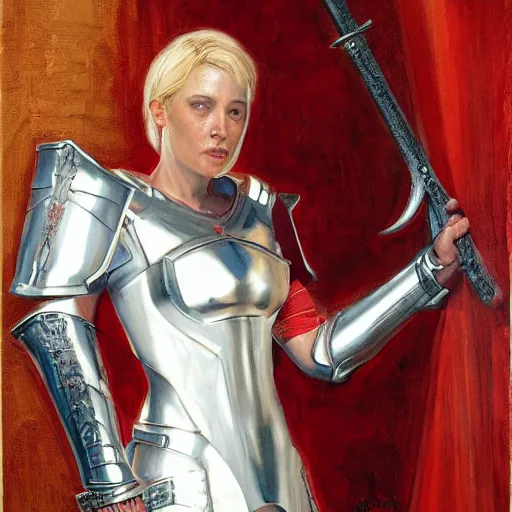 Prompt: portrait of a shocked female templar, in white and red armor, by donato giancola.