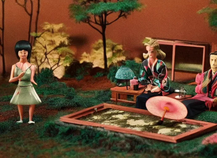 Image similar to Still frame from scene from the retro Twin Peaks japanese miniatures diorama, directed by Nobuhiko Obayashi