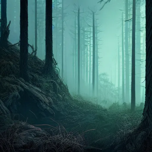 Prompt: the end of the forest, illustrated by Simon Stålenhag and Gustave Doré, 35mm lens, beautiful volumetric lighting style atmosphere, intricate, ultra detailed, photorealistic, trending on artstation, 4k, 8k