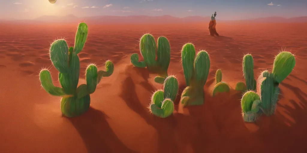 Prompt: Cactus in the Sahara desert, detailed oil painting, cinematic angle, hyperrealistic, breathtaking, volumetric lighting, cinematic lighting, dynamic, Studio Ghibli, digital art, octane render, epic composition, trending on artstation, masterpiece
