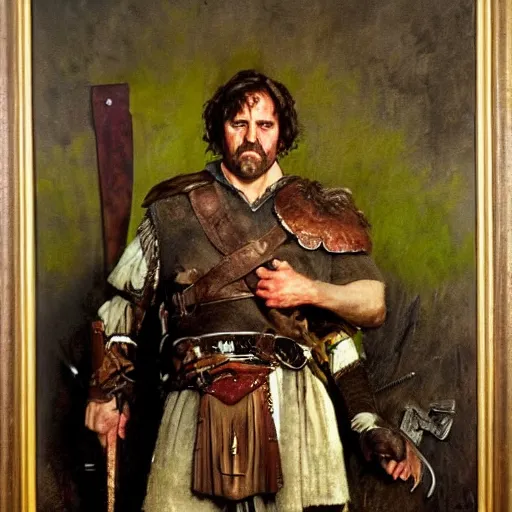 Image similar to a portrait painting of William Wallace. Painted by Norman Rockwell