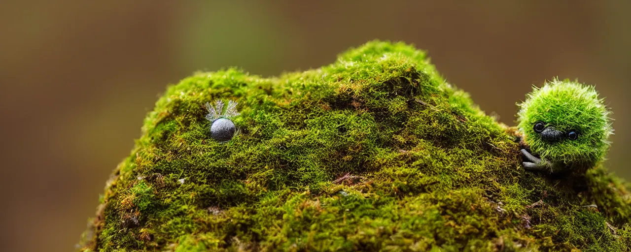 Image similar to a tiny cute mossy forest creature by bobby chiu, at sunset, macro photography, goro fujita