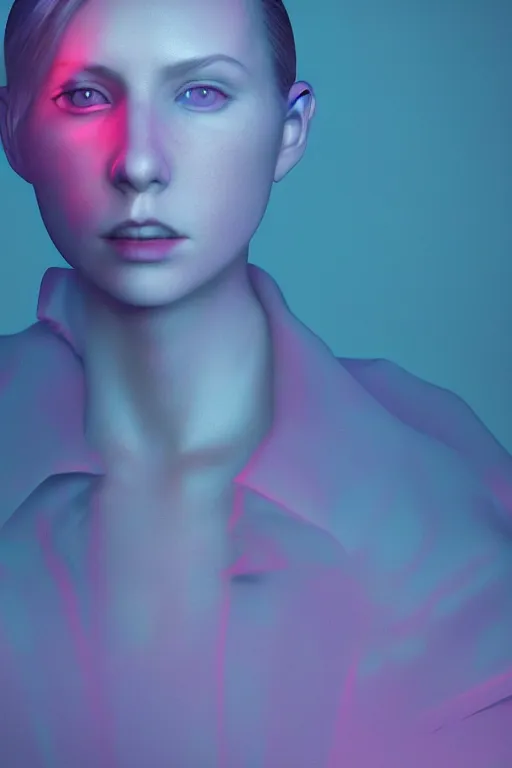 Prompt: creepy unsetting dramatic human portrait, unreal engine, octane render, blender 3D, Photoshop, vaporwave, synthwave, ambient, retro, futurism, pixel sorting, glitch art, abstract art