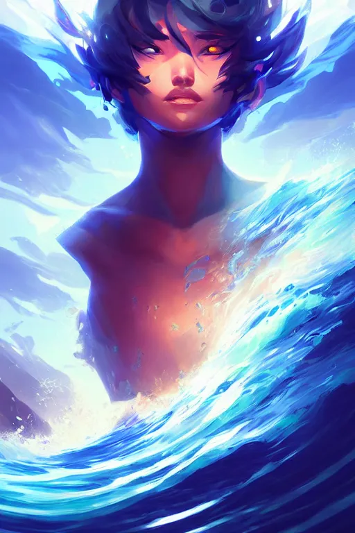 Prompt: the god posideon, ocean wave, portrait, sharp focus, digital art, concept art, dynamic lighting, epic composition, subsurface scattering, trending on artstation, by emylie boivin 1. 0, rossdraws 2. 0