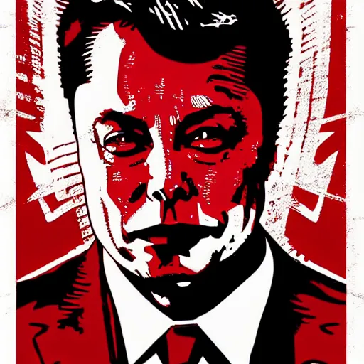 Image similar to an Obey style logo of Elon Musk by Shepard Fairey