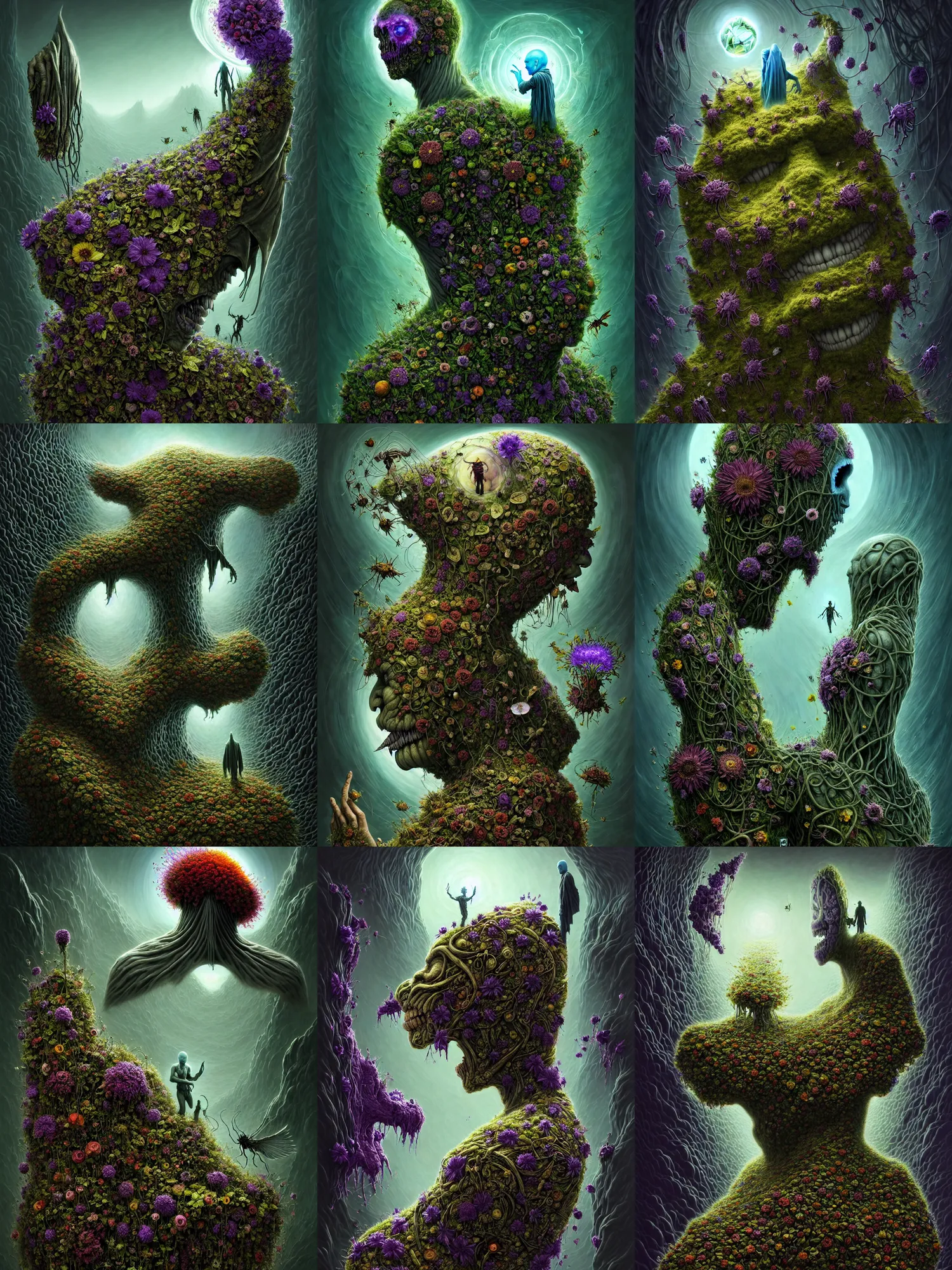 Image similar to the platonic ideal of flowers, salvia divinorum, insects and empathy cletus kasady ultimate carnage thanos dementor wild hunt doctor manhattan chtulu nazgul mandelbulb davinci, d & d, fantasy, ego death, detailed, intricate, hyperrealism, intense, scary, decay, art by artgerm gediminas pranckevicius