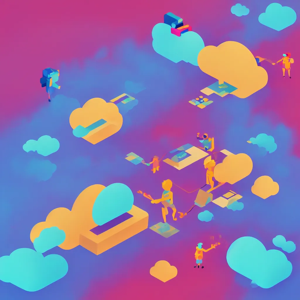 Image similar to a simple micro-service deployed to a public cloud, security, attack vector, trending on Artstation, painting by Jules Julien, Leslie David and Lisa Frank, muted colors with minimalism