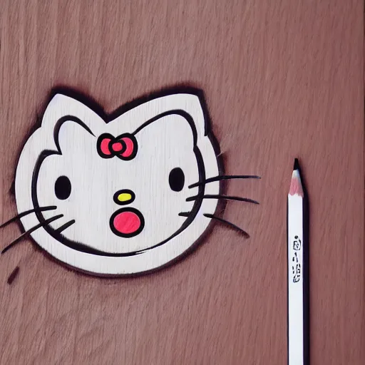 Prompt: 'hello kitty in wood carving pencil sketch'