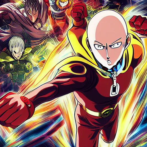 Image similar to one punch man, hyper detailed masterpiece, digital art painting, comics aesthetic,
