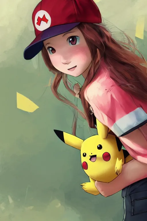 portrait of cute pokemon trainer girl with vibrant red, Stable Diffusion