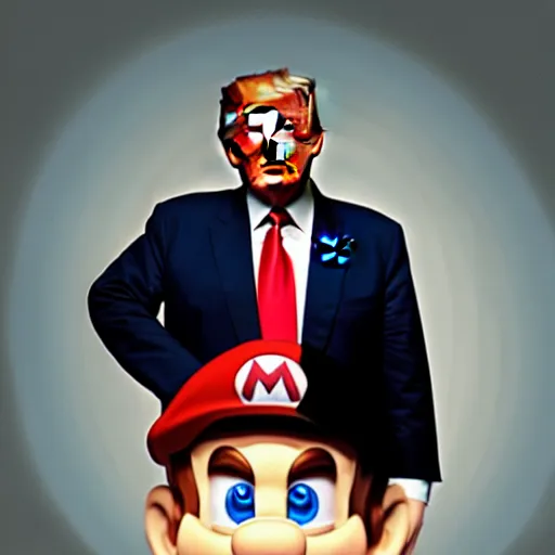 Image similar to uhd candid photo of hyperdetailed donald trump dressed as mario. correct face, cinematic lighting, photo by annie leibowitz, and steve mccurry.