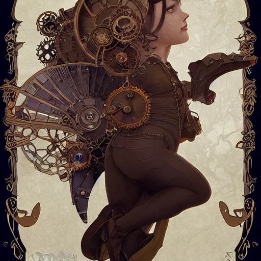 Image similar to steampunk axolotl, masterpiece, intricate, elegant, highly detailed, digital painting, artstation, concept art, smooth, sharp focus, illustration, art by artgerm and greg rutkowski and alphonse mucha and uang guangjian and gil elvgren and sachin teng, symmetry!!