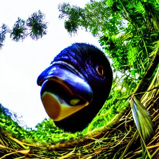 Prompt: a fisheye photo of a dodo bird