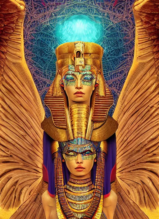 Prompt: Egyptian God of Dreams, vaporwave, intricate, ornate, highly detailed, digital painting, 4k, HDR, concept art, smooth, sharp focus, illustration, art by dan witz,artgerm, Eldritch
