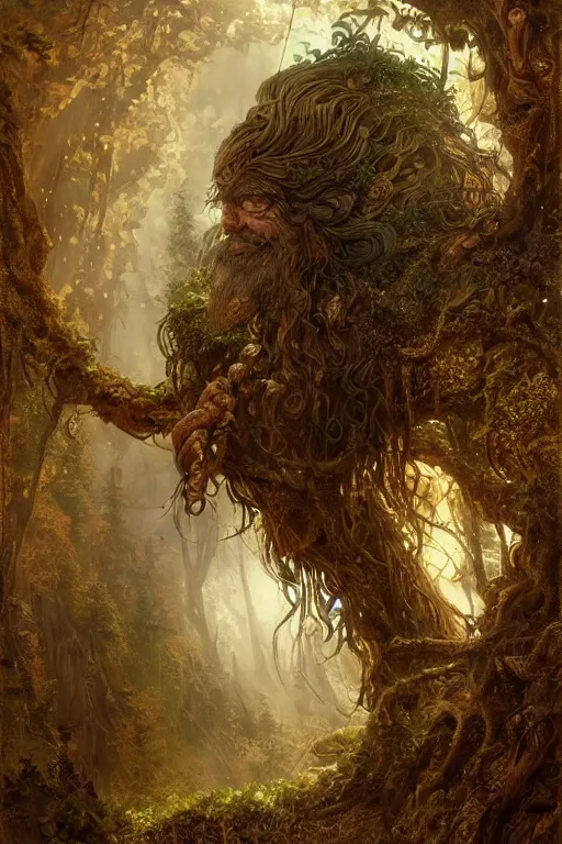 Prompt: portrait of a forest dwarf, in style of epic fantasy, in style of Midjourney, insanely detailed and intricate, golden ratio, elegant, ornate, elite, matte painting, cinematic, cgsociety, Jean-Baptiste Monge, Noah Bradley, Darius Zawadzki, vivid and vibrant