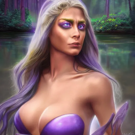 Image similar to a realistic night elf goddess emerging from a Lake at midnight, light purple skin, highly detailed, digital painting, Trending on artstation , HD quality, by Glenn Rane and Samwise Didier, dramatic light, octane