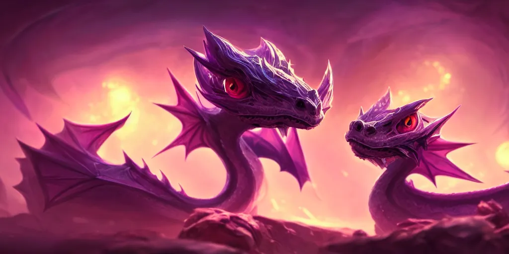 Image similar to digital painting of beautiful cute little baby dragon with huge eyes and long eyelashes gazing into the camera, in the style of league of legends splash art, deiv calviz, intricate, high key, highly detailed, fractals, rendered in blender, octane, artstation, greg rutkowski, trending on artstation