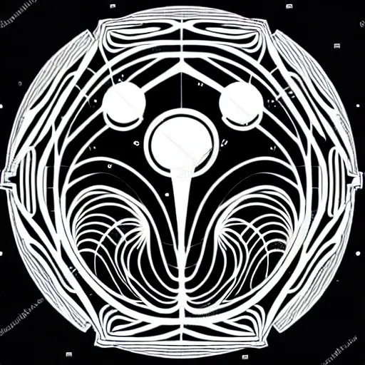 Image similar to black and white sci fi luxury themed svg vector art panel for cnc plasma, laser, stencil, unique art nouveau deco hole through circuit cedar tree design