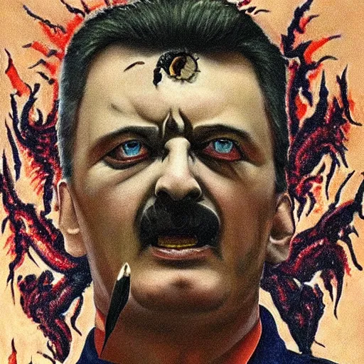 Prompt: igor ivanovich strelkov became an angry degraded satanic hellfire demonic abomination and calling for total mobilization, photo - realistic, color image, 2 k, highly detailed, bodyhorror, occult art