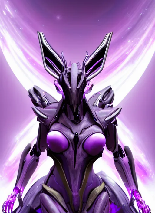 Image similar to cinematic close shot, galactic sized goddess, proportional stunning beautiful hot female warframe, sleek mecha female dragon head, metal ears, led purple eyes, smooth fuschia skin, smooth silver armor, floating in space, holding a galaxy, epic proportions, epic size, epic scale, furry art, dragon art, giantess art, warframe fanart, furaffinity, octane