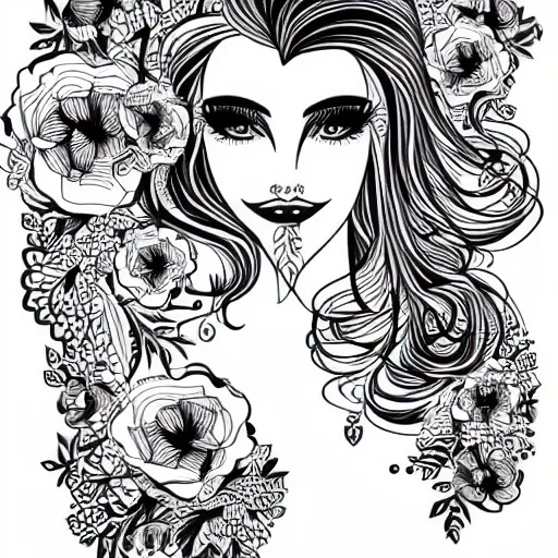 Prompt: Elegant women's faces in one line art style with flowers.Continuous line art in minimalistic style for prints, tattoos, posters, textile, cards etc. Beautiful female fashion face Vector