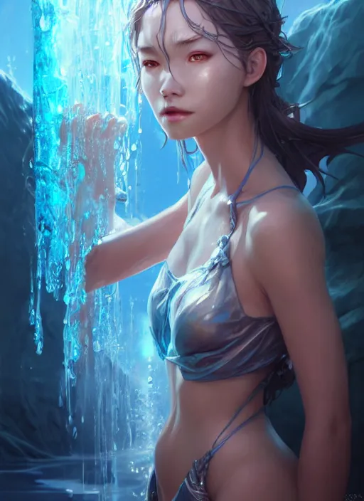 Image similar to character concept art of a water sorceress, key visual, realistic shaded perfect face, fine details, dystopian environment and background, by stanley artgerm lau, wlop, rossdraws, james jean, andrei riabovitchev, marc simonetti, and sakimichan, trending on artstation