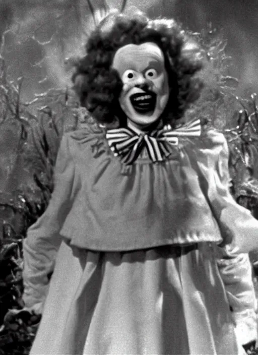 Image similar to still of ronald mcdonald in the wizard of oz movie, gloomy atmosphere