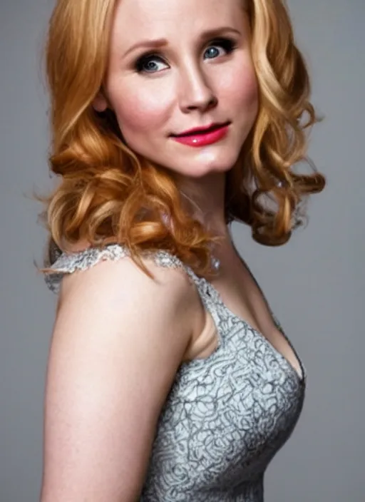 Image similar to photograph of a combination of kristen bell and christina hendricks