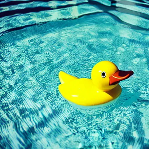 Image similar to a very beautiful polaroid picture of a rubber duck in a pool, award winning photography