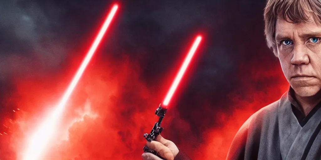 Prompt: film still of luke skywalker if he killed darth vader, 4k, cinematic, movie