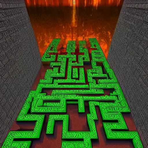 Prompt: the grand entrance to the endless maze, art by kotaro chiba, volumetric lighting