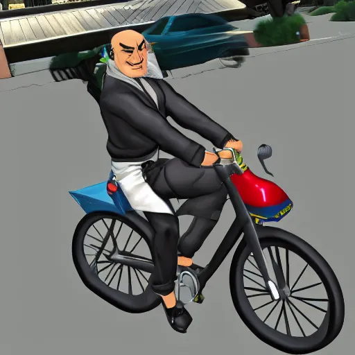 Prompt: Heihachi Mishima riding a bike