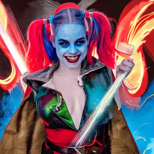 Prompt: very high resolution photo of a magic the gathering card called harley quinn's birthday.